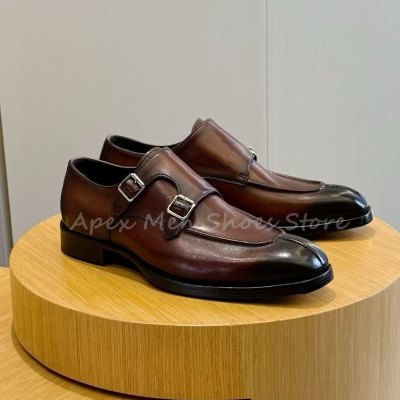 Men Formal Wear Fashion - Fashion Cow Leather Buckle Monk Shoes