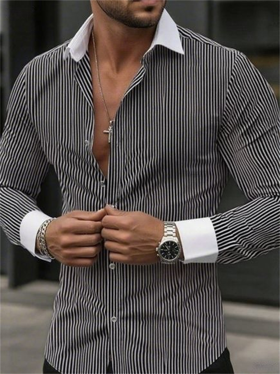 Men's slim-fit striped lapel l - Men Formal Wear Shirts ulasan dan harga