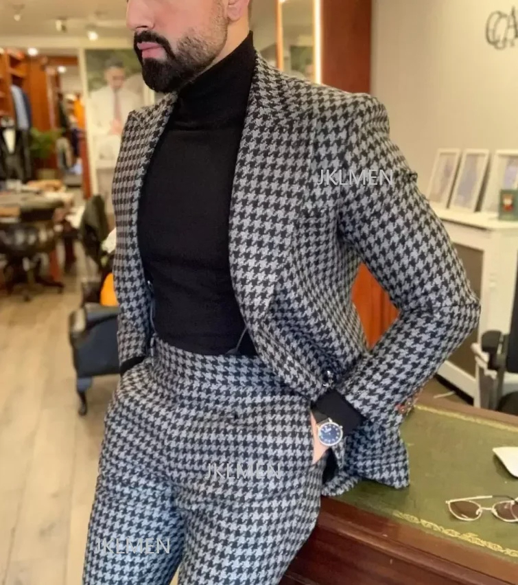 Houndstooth Mens Suits 2PCS We - Men'S Vintage Formal Wear ulasan dan harga